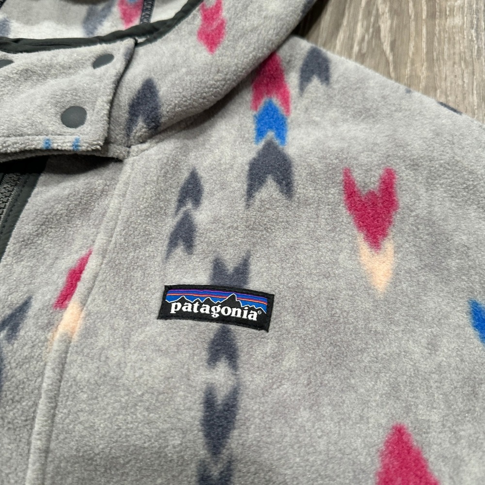 Patagonia Synchilla Fleece Poncho Grey Geometric Full Zip Hooded Cape M/L 25285 - Picture 6 of 14